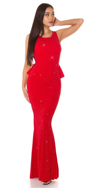 feest uitgaans glitter jurk met peplum roodzilver